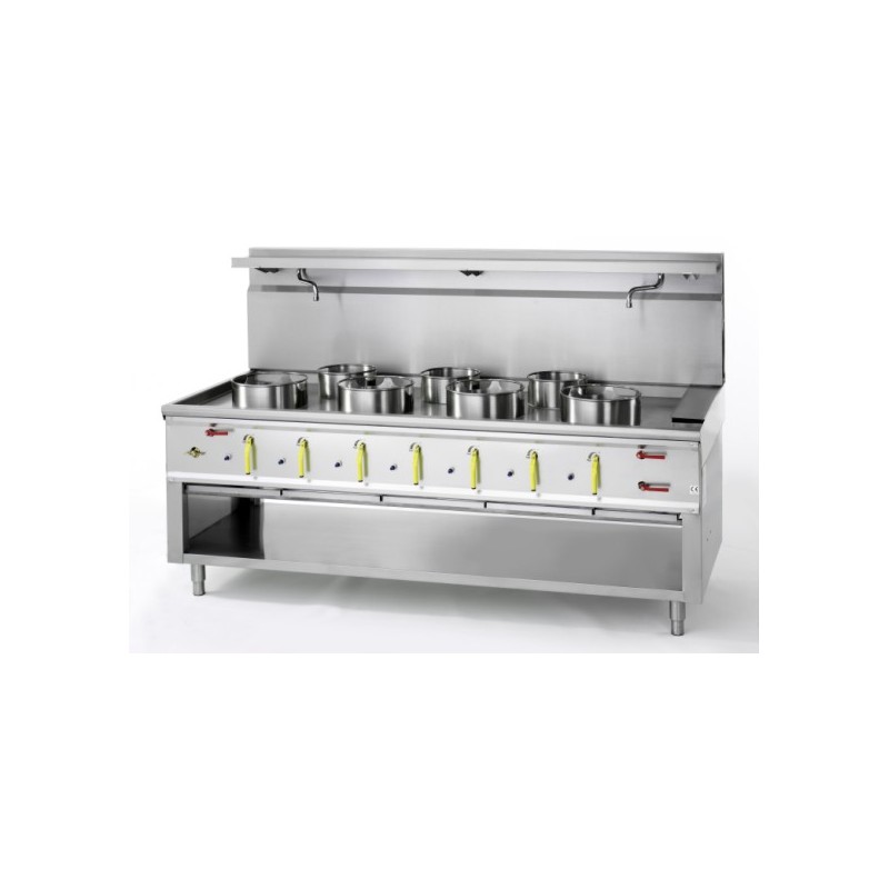 Fourneau wok 7 brûleurs avec rideau d’eau