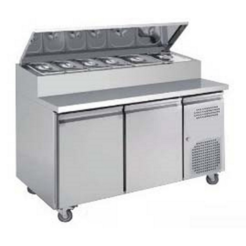 TABLE FASTFOOD 2 PORTES BAC GN1/4 AVEC SALADETTE INCORPOREE