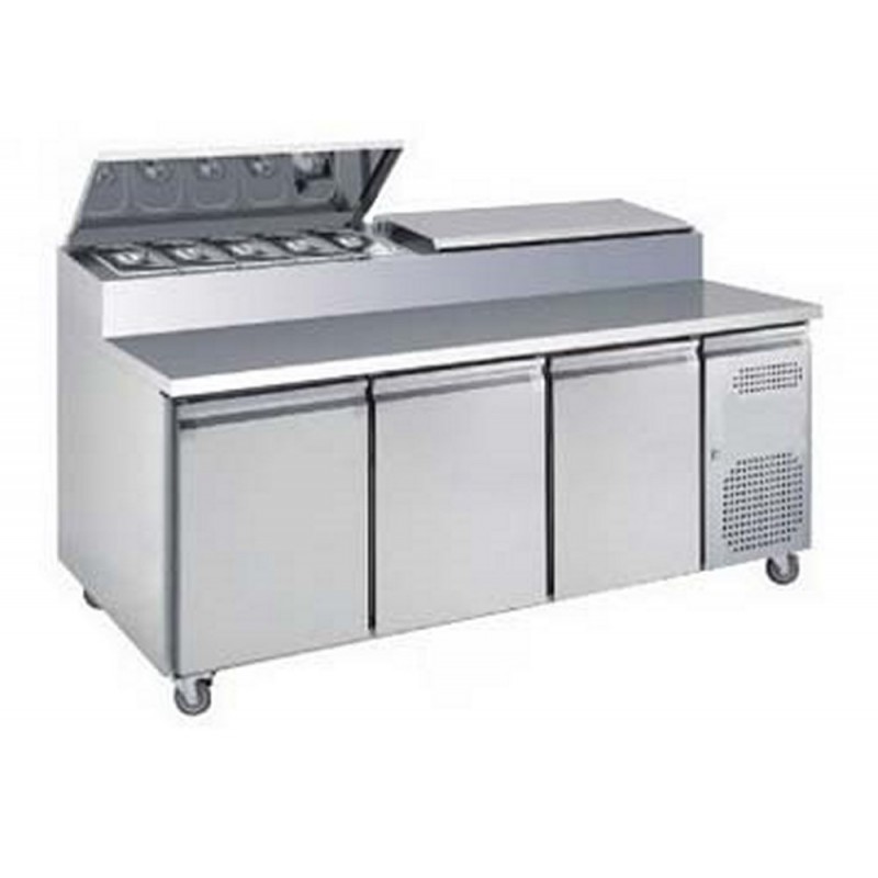 TABLE FASTFOOD 3 PORTES BAC GN1/4 AVEC SALADETTE INCORPOREE