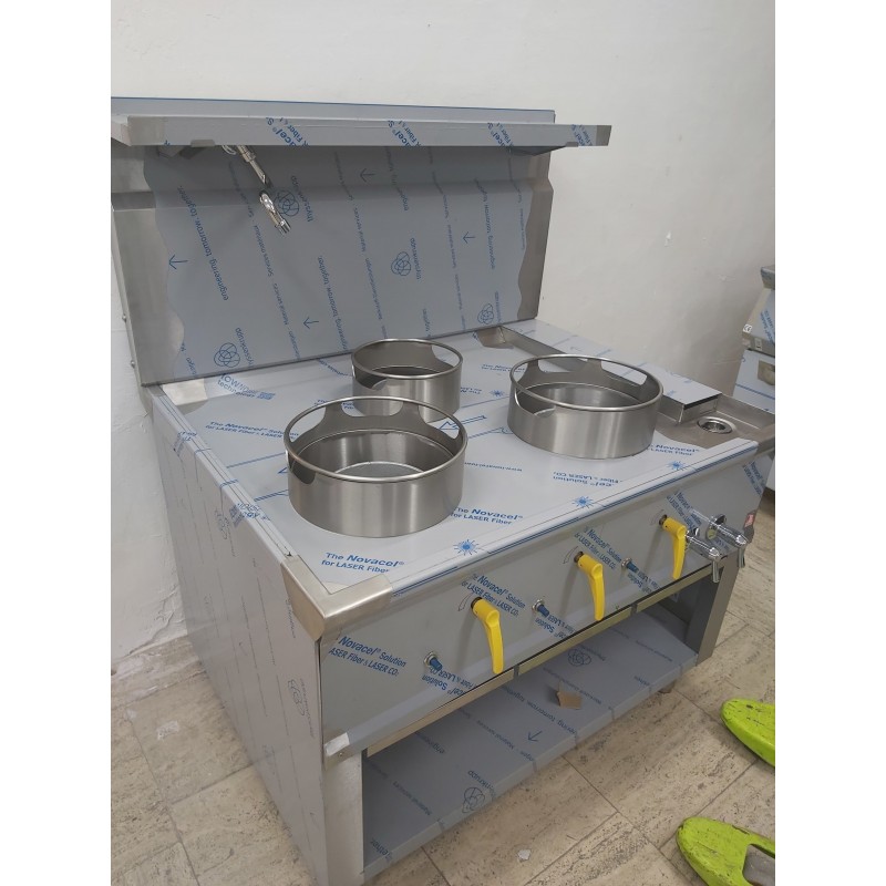 Fourneau wok 3 brûleurs avec rideau d’eau