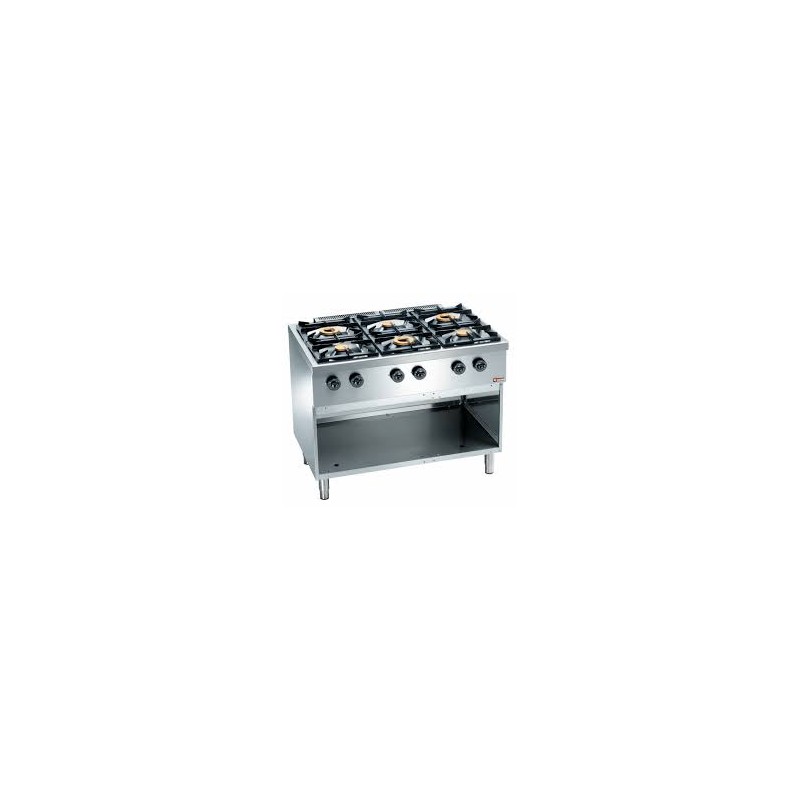 Fourneau gaz 6 feux vifs, sur armoire ouverte Base 700