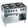Fourneau gaz 6 feux vifs, sur four gaz GN 2/1 et armoire Base 700