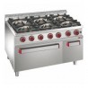 Fourneau 6 feux vifs, four gaz GN 2/1, armoire neutre Optima 700