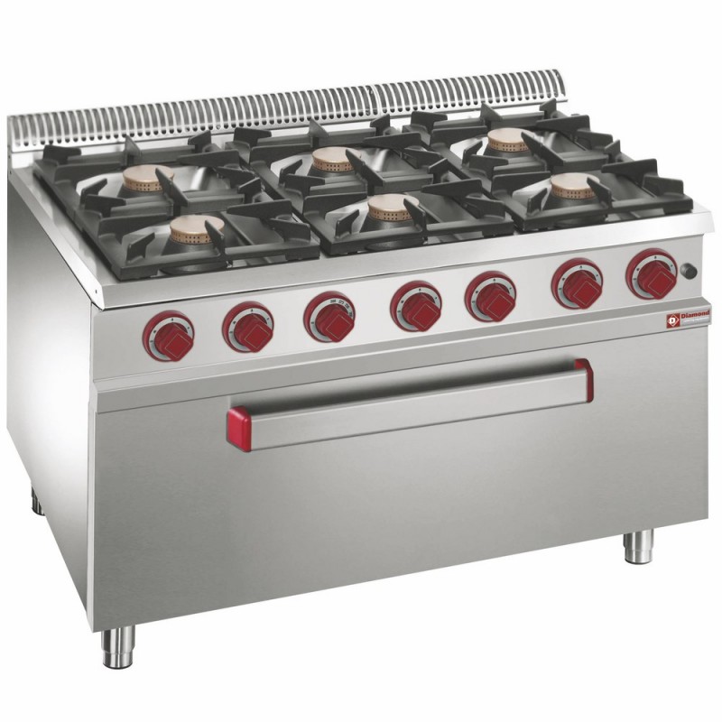 Fourneau 6 feux vifs, four maxi gaz 1 grande porte Optima 700