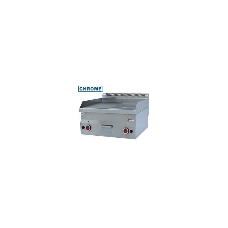 Plaque de cuisson gaz, surface 1/2 lisse, 1/2 nervurée "chrome" -diamond