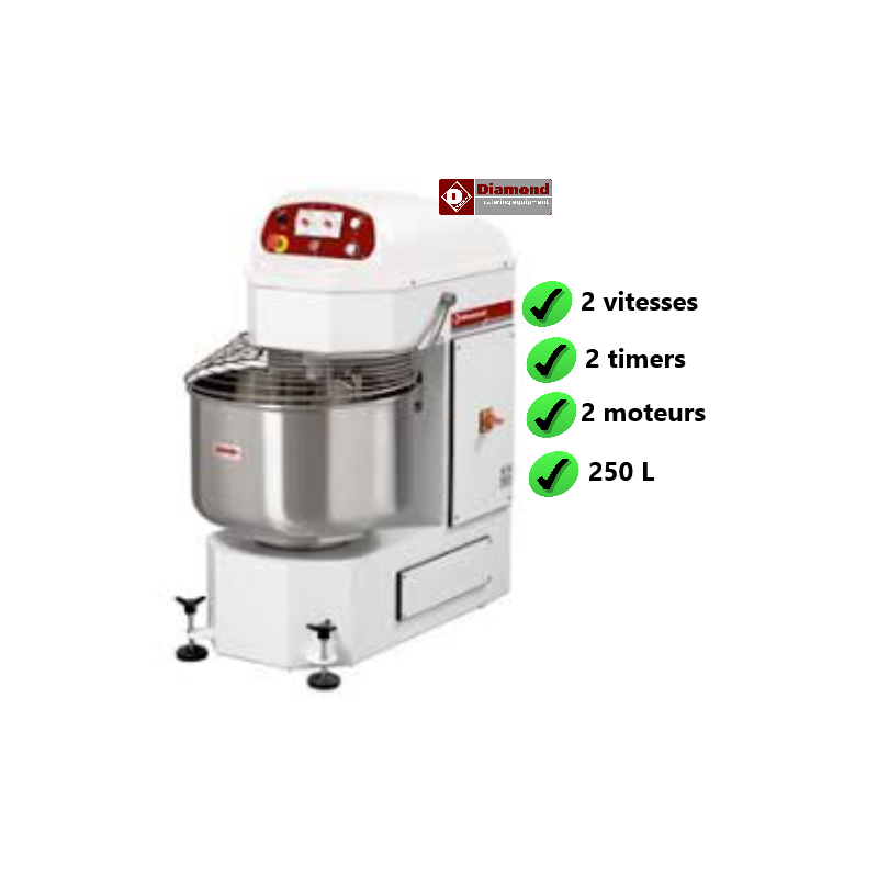 Pétrin à spirale automatique, 2 vitesses, 2 timers, 2 moteurs, 160 Kg