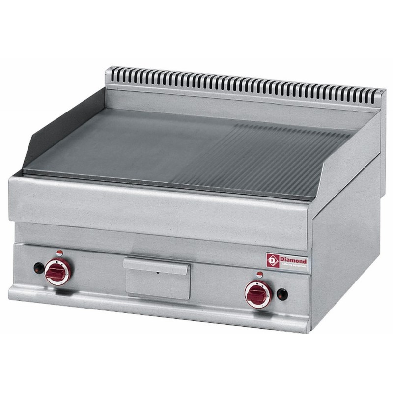Plaque de cuisson gaz 1/2 lisse et 1/2 rainurée diamond