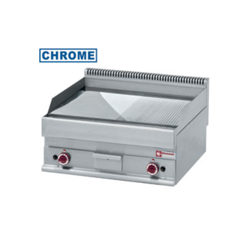 Plaque de cuisson gaz 1/2 lisse - 1/2 rainurée -Top- chrome diamond