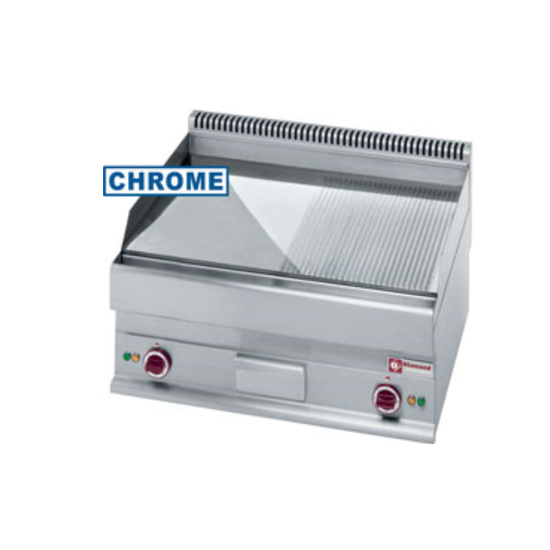 Plaque élec.1/2 lisse et 1/2 rainurée  chrome diamond