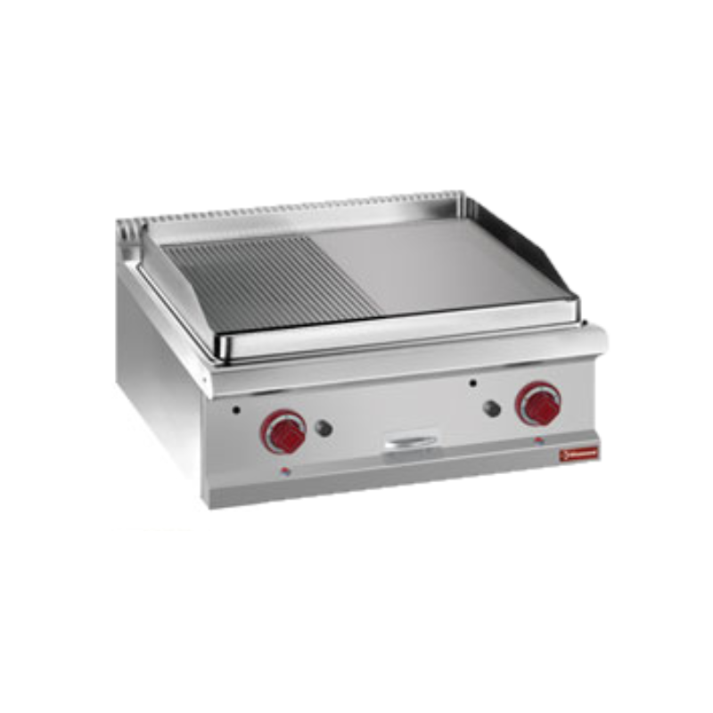 Plaque de cuisson gaz 1/2 lisse 1/2 rainurée, module 1/1 -TOP- Optima 700