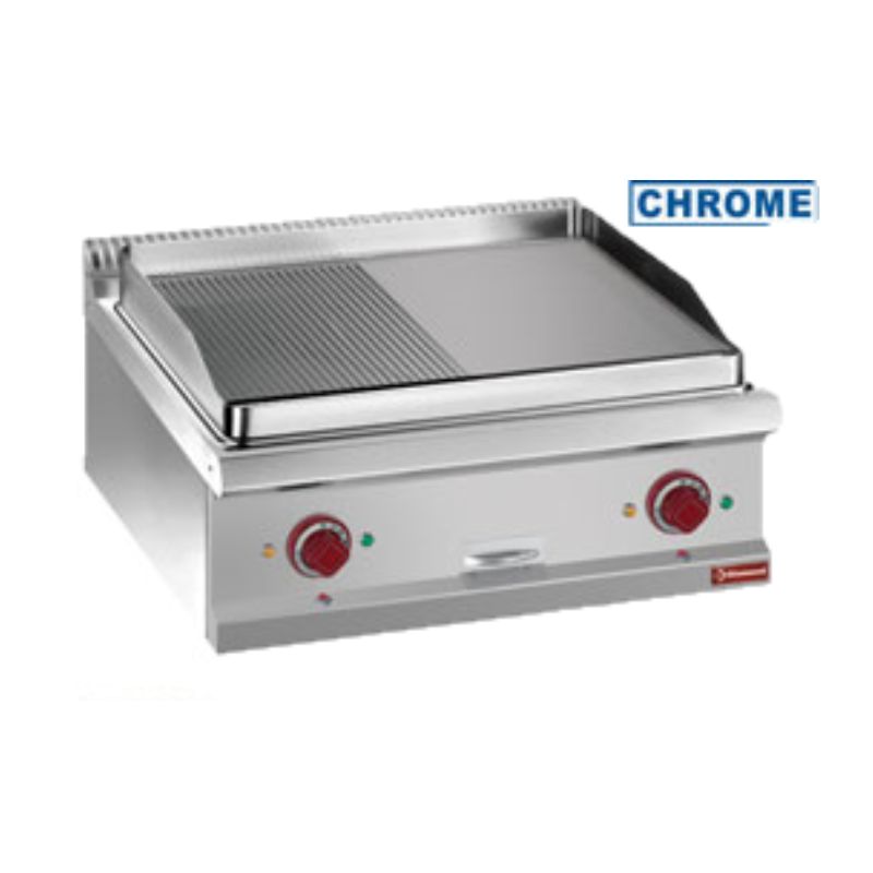 Plaque cuisson élec., 1/2 lisse 1/2 rainurée, chrome  diamond