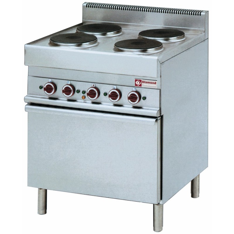 Fourneau 4 plaques électriques rondes, four GN 1/1 à convection