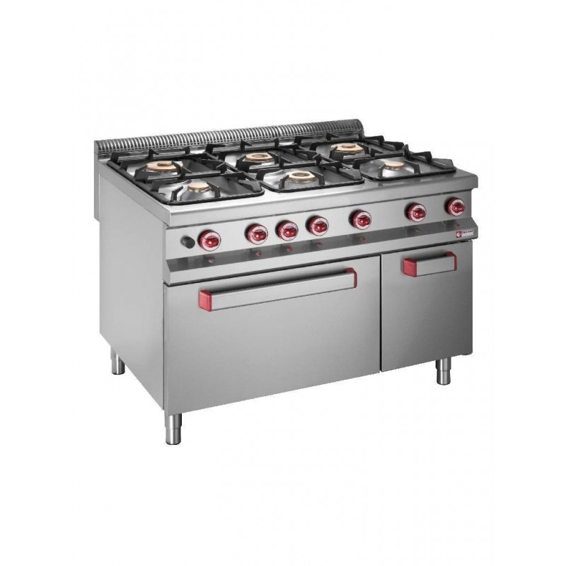 Fourneau 6 feux sur four gaz GN 2/1 et armoire neutre fermée Master 900