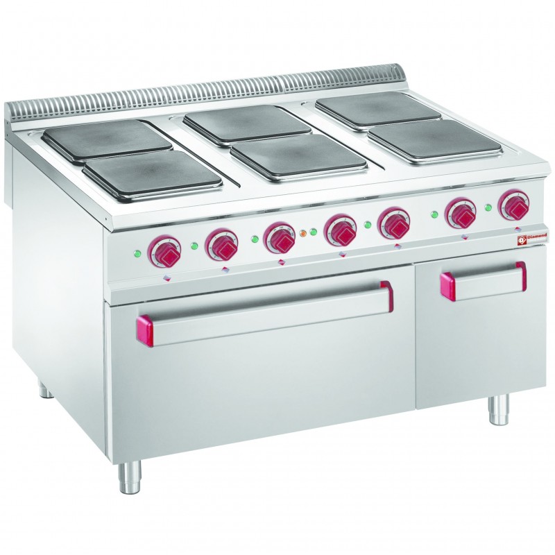 Fourneau électrique 6 plaques sur four électrique GN 2/1, armoire neutre fermée