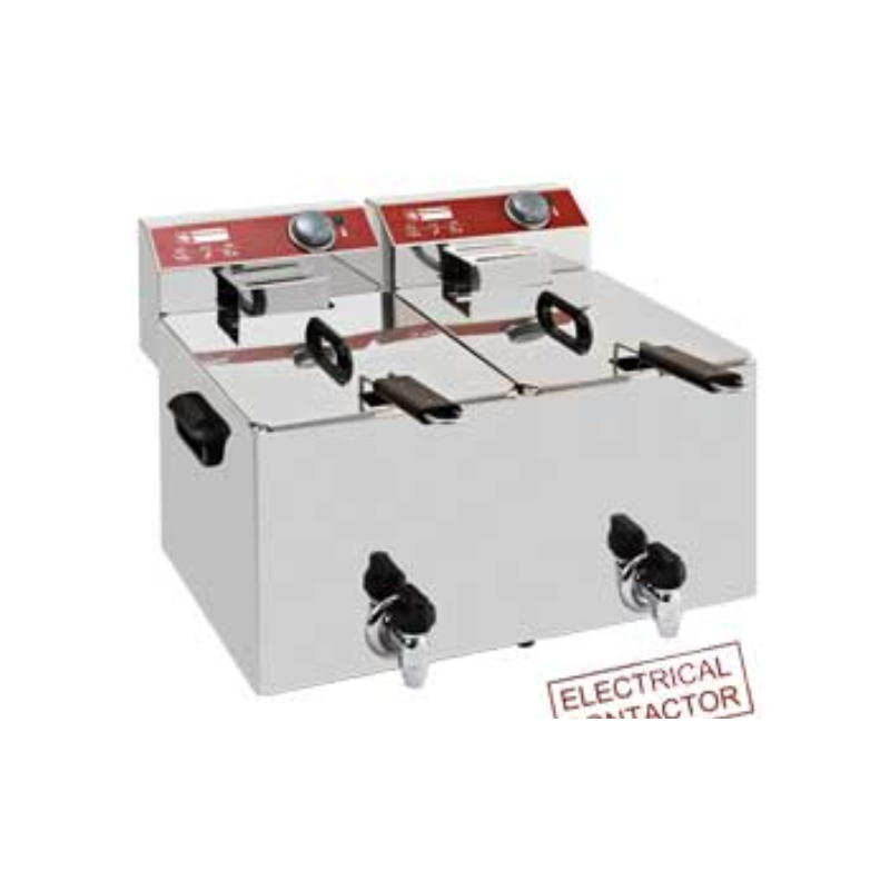 Friteuse de table électrique 2x 8 litres + robinet de vidange