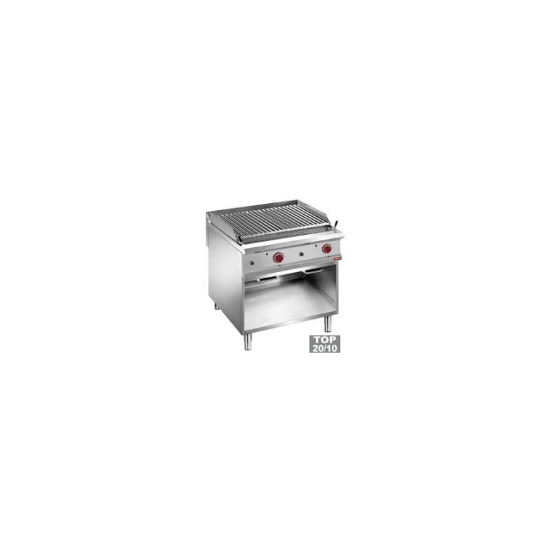 Grill pierre de lave, module 1/1, grille "2 faces" acier inox, armoire ouverte