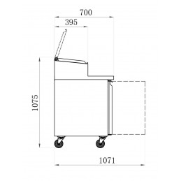 TABLE FASTFOOD 3 PORTES BAC GN1/4 AVEC SALADETTE INCORPOREE